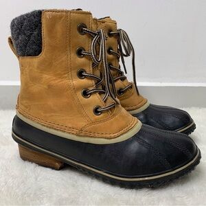 Sorel 1702251286 Women's Tan Black Slimpack Lace Up Winter Boots Size 10
